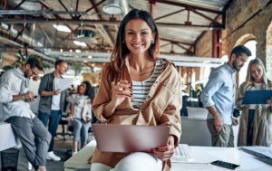 happy woman at work