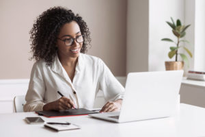 woman working remotely